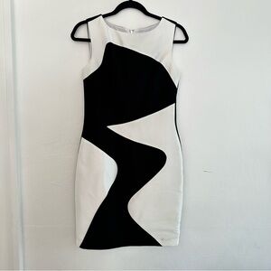 Theia sheath dress sleeveless neutral semi formal color block feminine career